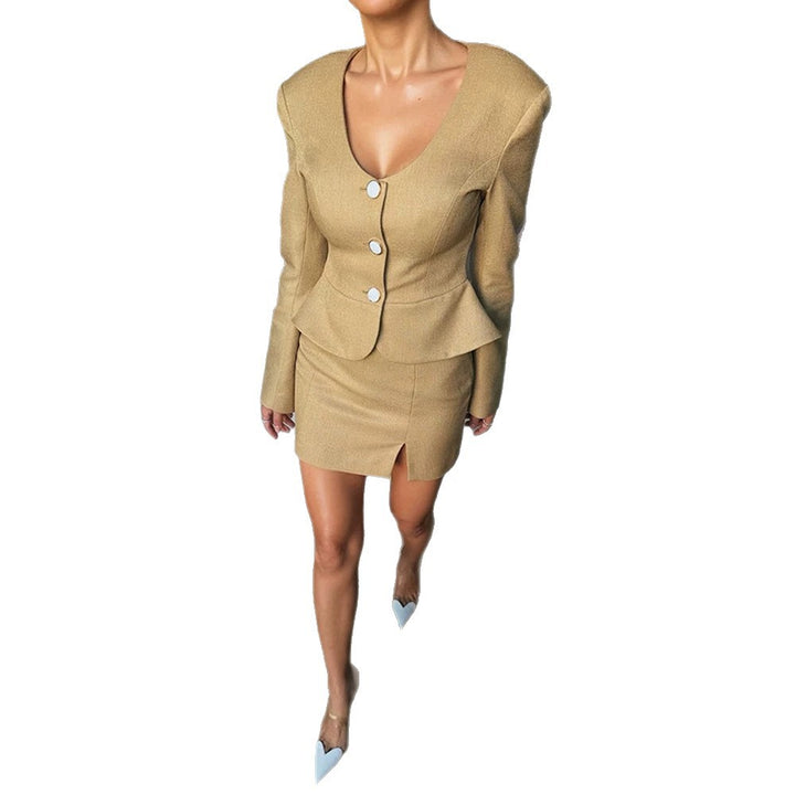 Damen Figurbetontes Peplum‑Blazer und Mini‑Bleistiftrock Set Echoarchiv