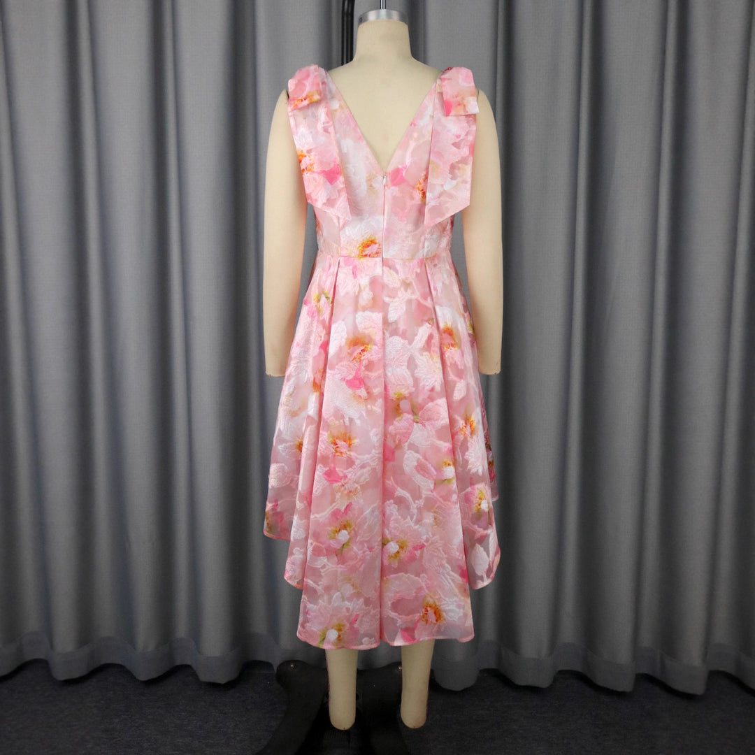 Damen asymmetrisches Cocktailkleid mit Rüschendesign und floralem Muster Echo Archiv