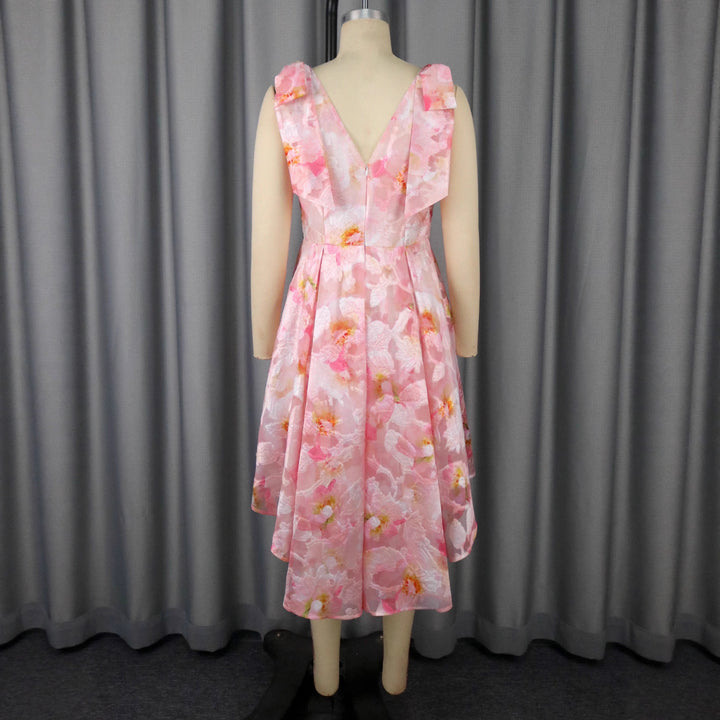 Damen asymmetrisches Cocktailkleid mit Rüschendesign und floralem Muster Echo Archiv