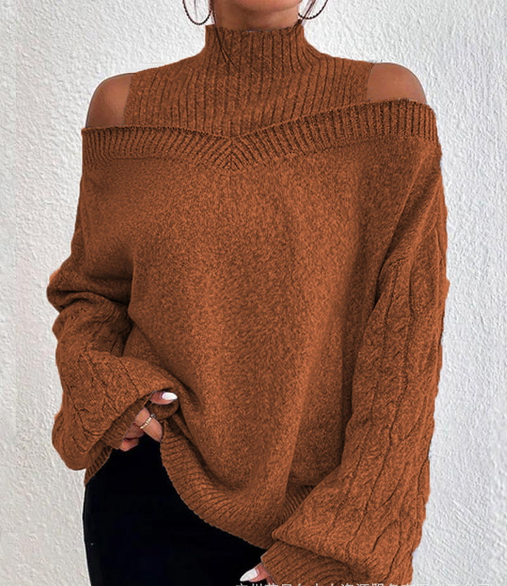 Damen nan schulterfreier Strickpullover mit Stehkragen und Zopfmusterärmeln Echo Archiv