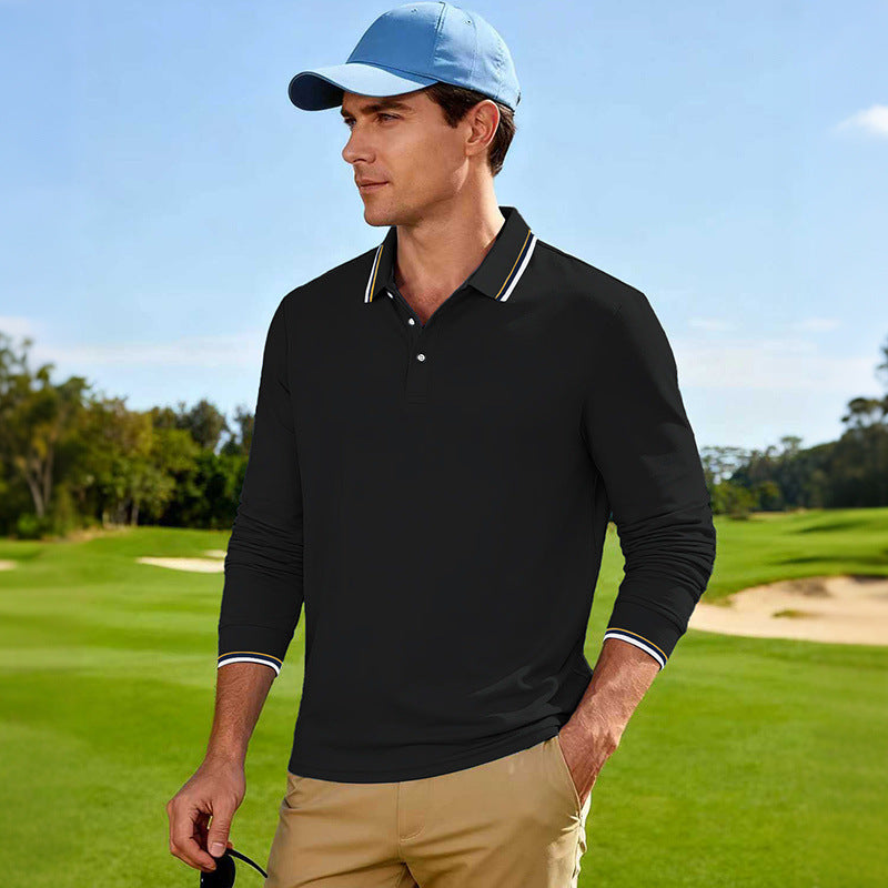 Herren Golf-Performance-Poloshirt langärmlig atmungsaktiv mit Kontrastkragen – Cavello