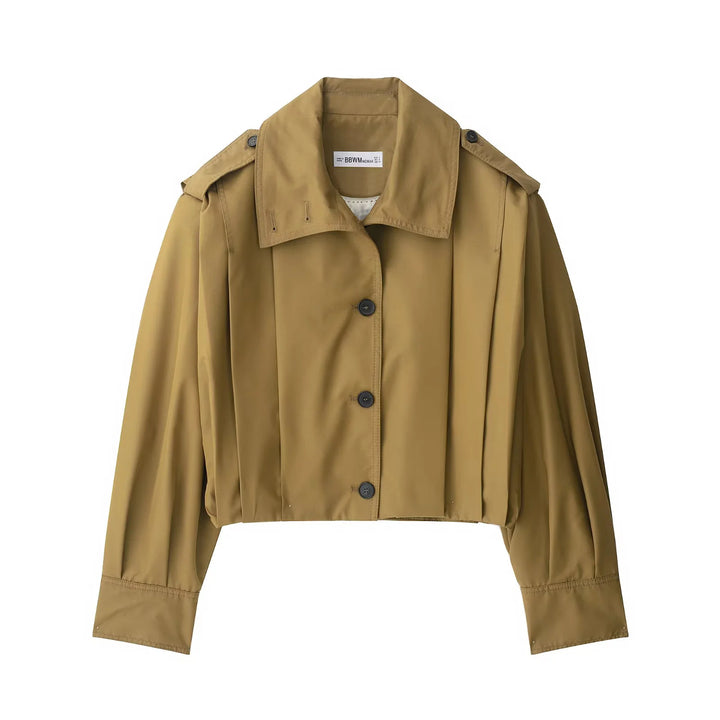 Damen kastiges Cropped-Trenchcape mit überschnittenen Schultern und dekorativen Epauletten – Célinea