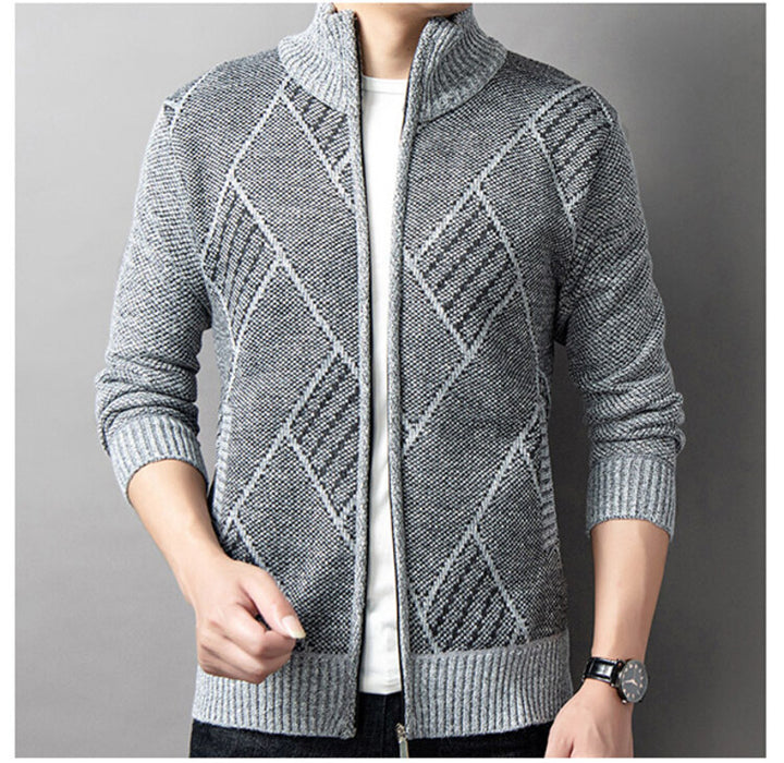 Herren Strickjacke mit modernem Zipper und grafischem Muster Echoarchiv