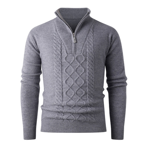 Herren Grobstrickpullover mit modernem Stehkragen und funktionalem Reißverschluss Echoarchiv