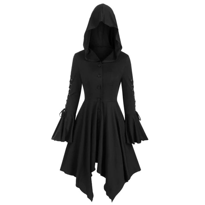 Damen nan Kapuzen-Mantelkleid mit asymmetrischem Zipfelsaum und geschnürten Glockenärmeln Echo Archiv