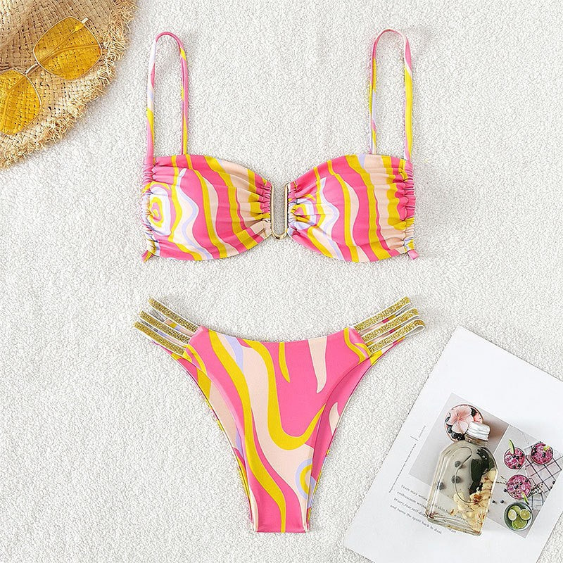 Damen Triangel-Bikini mit elegantem Rüschendetail und glitzernden Trägern Echo Archiv
