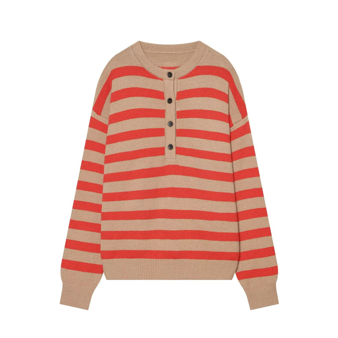 Damen Gestreifter Strickpullover mit Henley-Knopfleiste Echo Archiv