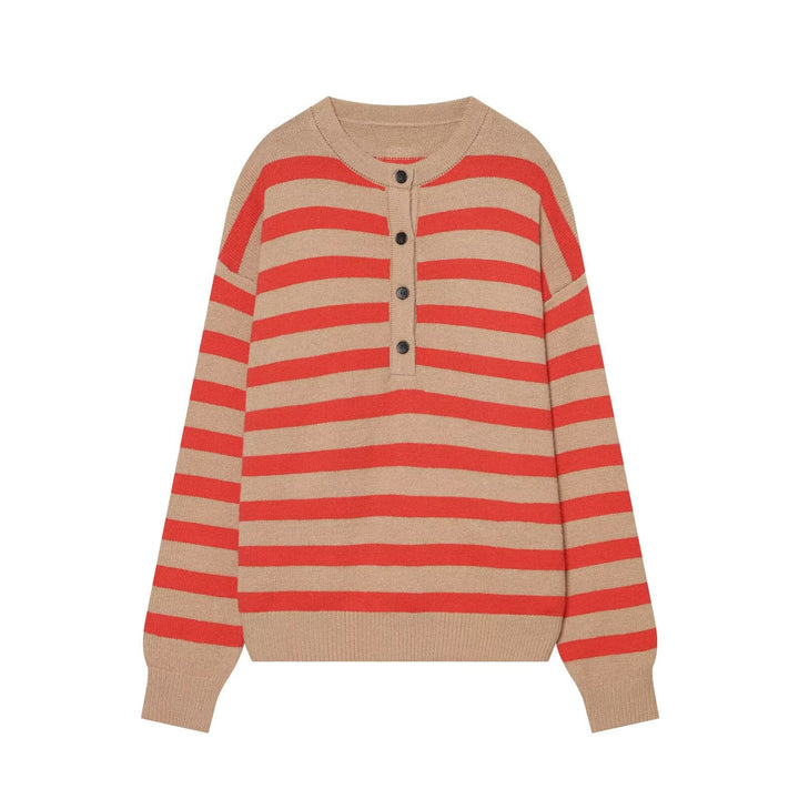 Damen Gestreifter Strickpullover mit Henley-Knopfleiste Echo Archiv