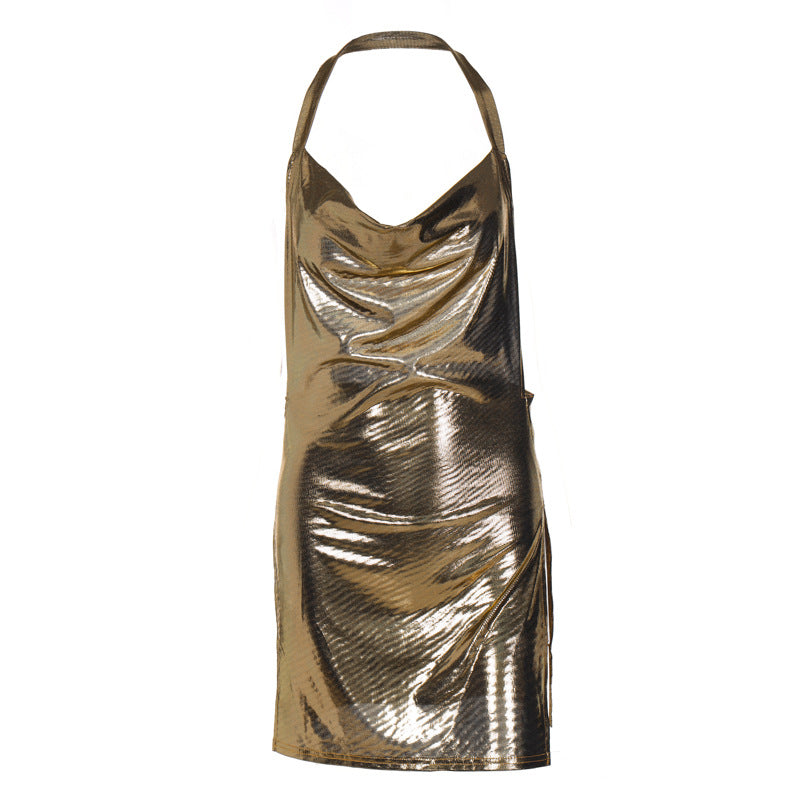 Damen glänzendes Minikleid im lässigen Chic-Stil mit Halternack Echo Archiv