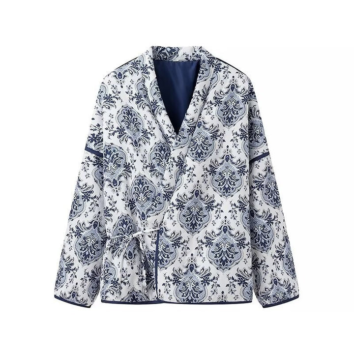 Damen Gesteppte Kimono‑Jacke mit ornamentaler Jacquardoptik und kontrastierter Paspel Echo Archiv