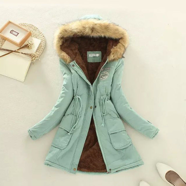 Damen Gesteppte Winterjacke mit Abnehmbarem Kunstfellkragen und Praktischen Aufgesetzten Taschen Echoarchiv