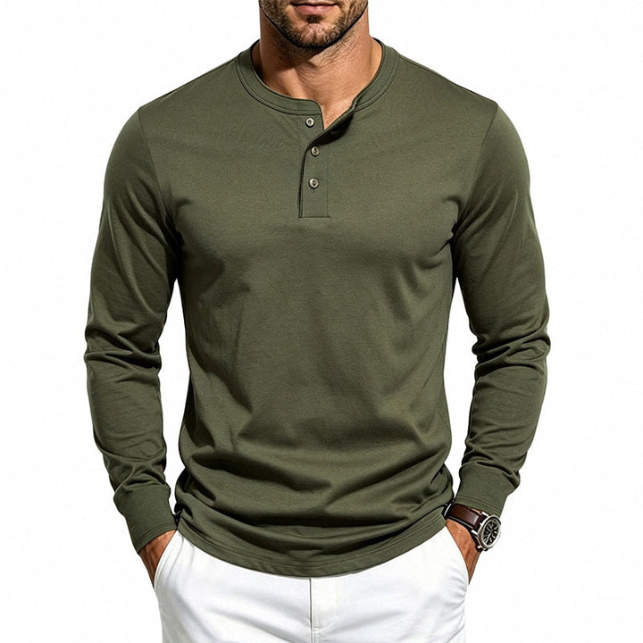 Herren Slim-Fit Thermo-Longsleeve mit 3-Knopf-Henley-Ausschnitt Echoarchiv