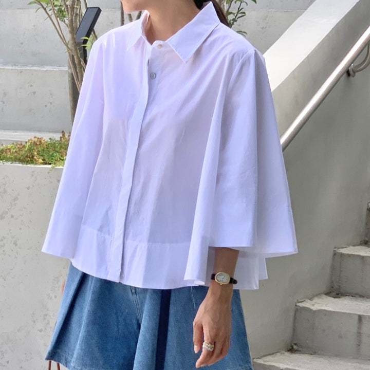 Damen Weite Oversize‑Hemdenbluse mit Cape‑Ärmeln und kastiger Silhouette Echoarchiv