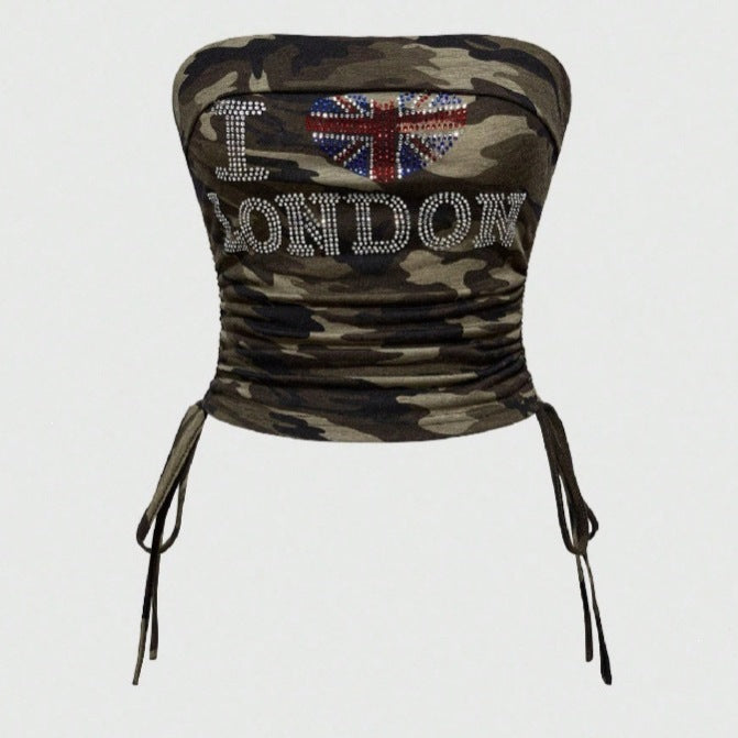 Damen Bustier-Oberteil mit Camouflage-Muster und Strass-Applikationen Echo Archiv