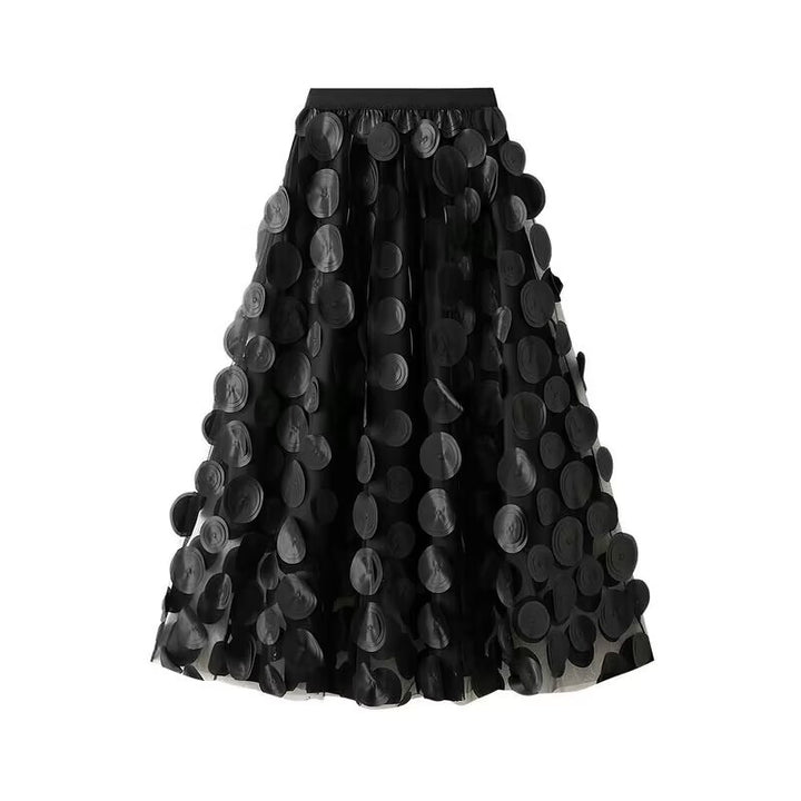 Damen nan ausgestellter Midirock mit transparenten 3D-Aufnähern und elastischem Bund Echo Archiv