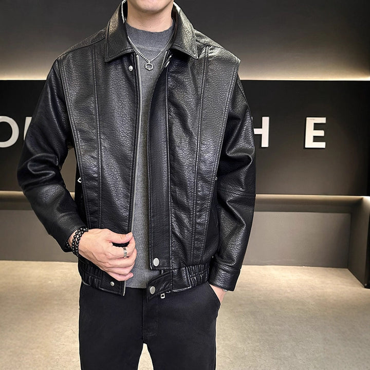 Herren Modische Kunstlederjacke mit hohem Kragen Echoarchiv