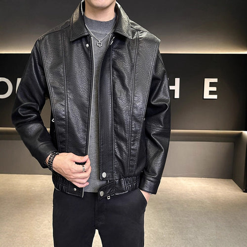 Herren Modische Kunstlederjacke mit hohem Kragen Echoarchiv