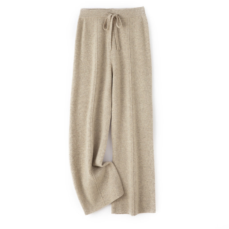 Damen Weiche Strickhose mit weitem Bein, Tunnelzugbund und dekorativer Mittelnaht Echoarchiv