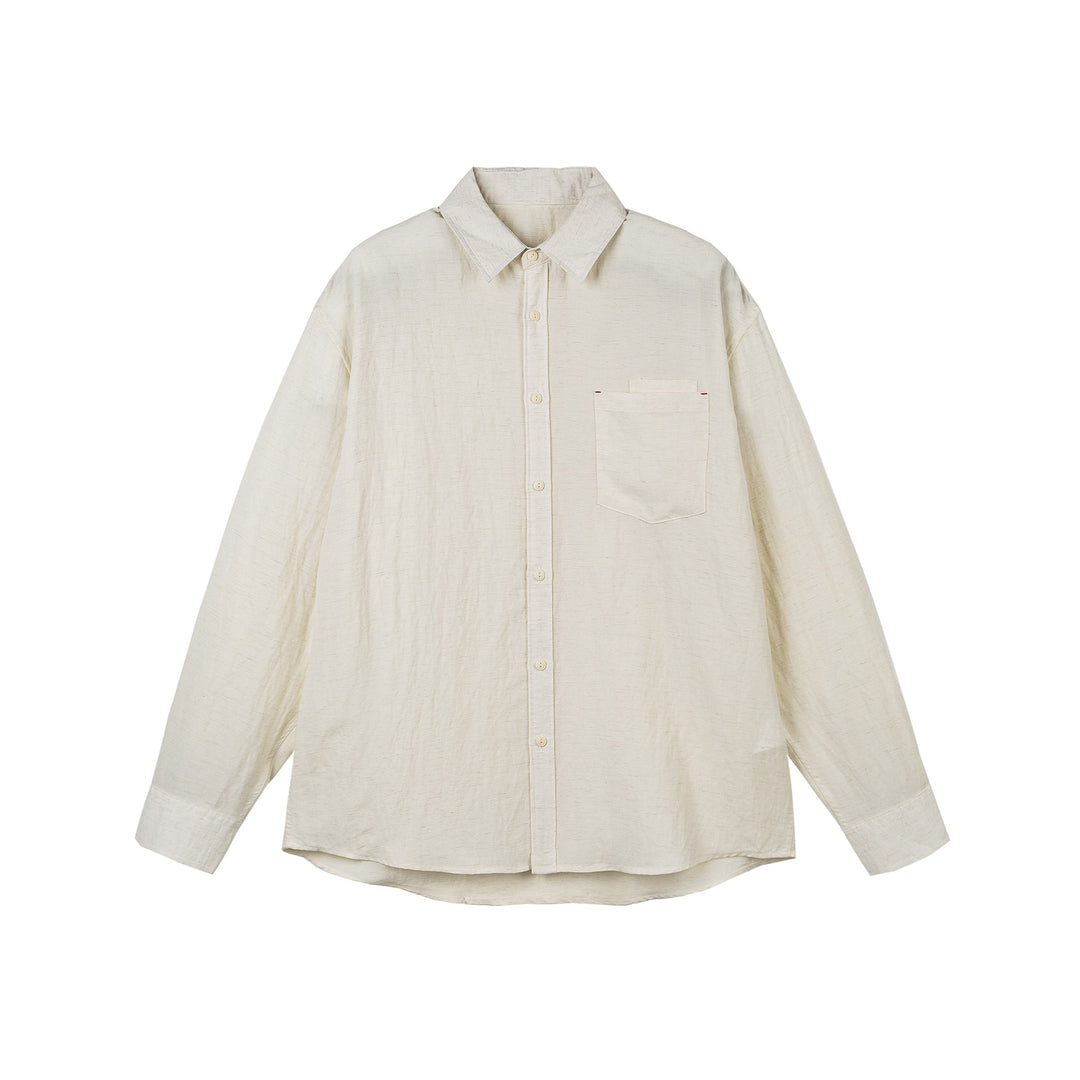 Unisex Lockeres Leinen‑Mix Oversize‑Hemd mit Brusttasche und abgerundetem Saum Echoarchiv