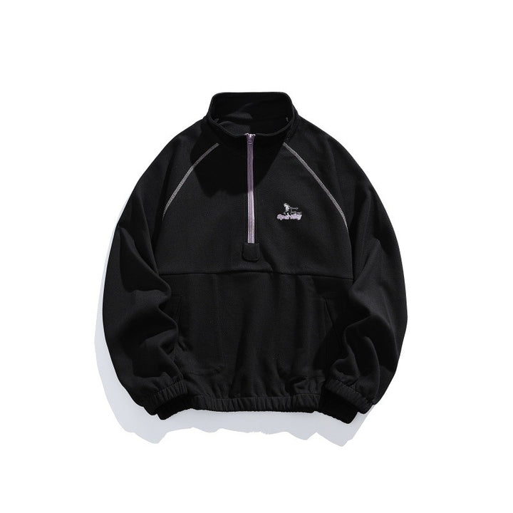 Unisex Oversize-Halbzip-Fleecepullover mit Stehkragen, Raglanärmeln und Kängurutasche Echoarchiv
