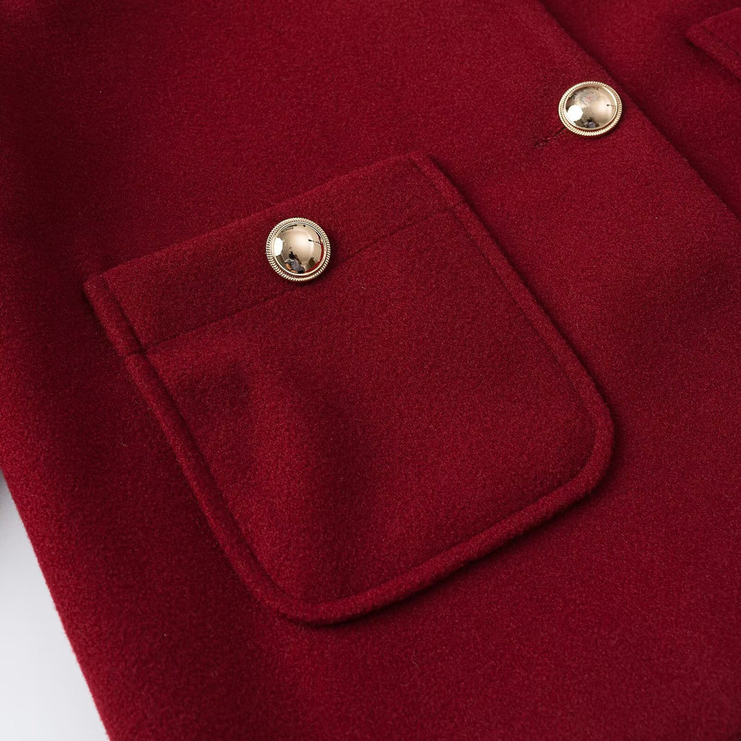 Damen Cropped Wollmix-Jacke mit Rundhalsausschnitt, aufgesetzten Taschen und goldfarbenen Zierknöpfen Echoarchiv