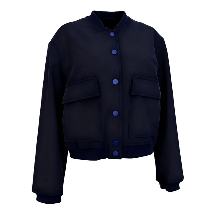 Damen Kurz geschnittene Utility-Jacke mit Stehkragen, Druckknöpfen und Pattentaschen – Célinea