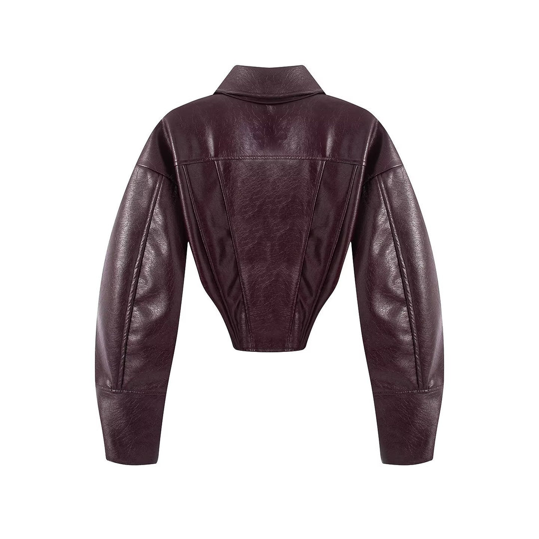 Damen Kurzjacke im Korsagenstil aus Lederimitat mit betonter Schulterpartie Echo Archiv