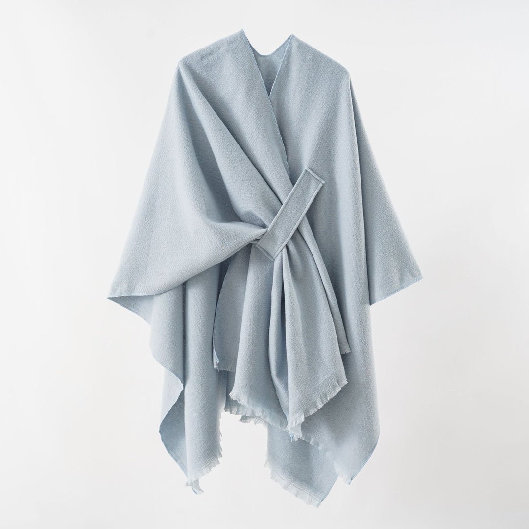 Damen Strickponcho mit geometrischem Blockmuster und Fransen Echo Archiv