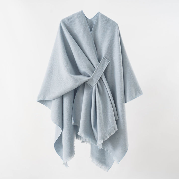 Damen Strickponcho mit geometrischem Blockmuster und Fransen Echo Archiv