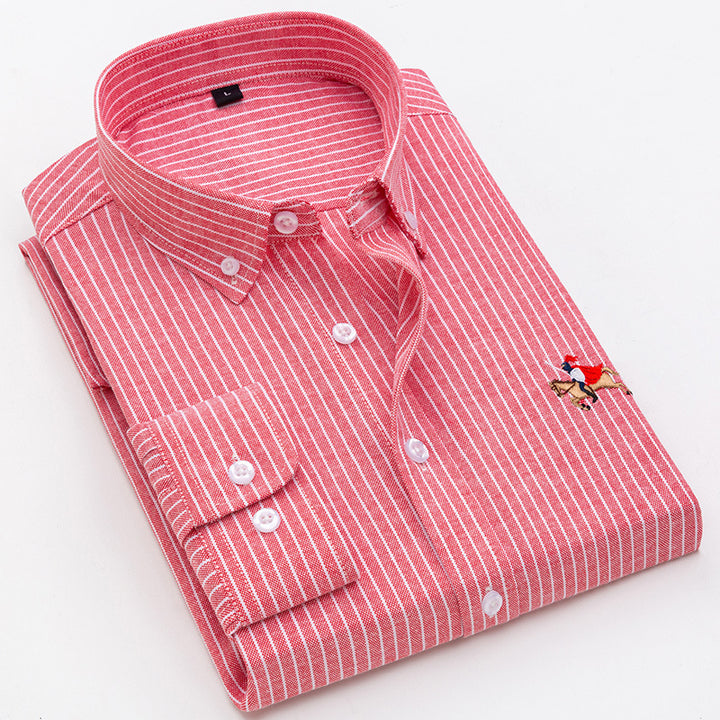 Herren elegantes Langarmhemd mit feinen Streifen und besticktem Detail Echoarchiv