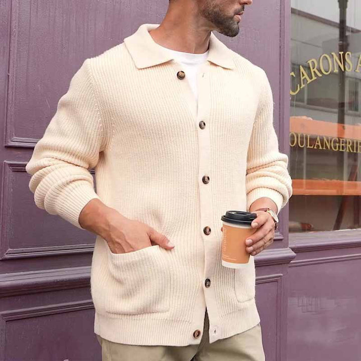 Herren Strickjacke mit großflächiger Rippstruktur und praktischen Taschen Echoarchiv