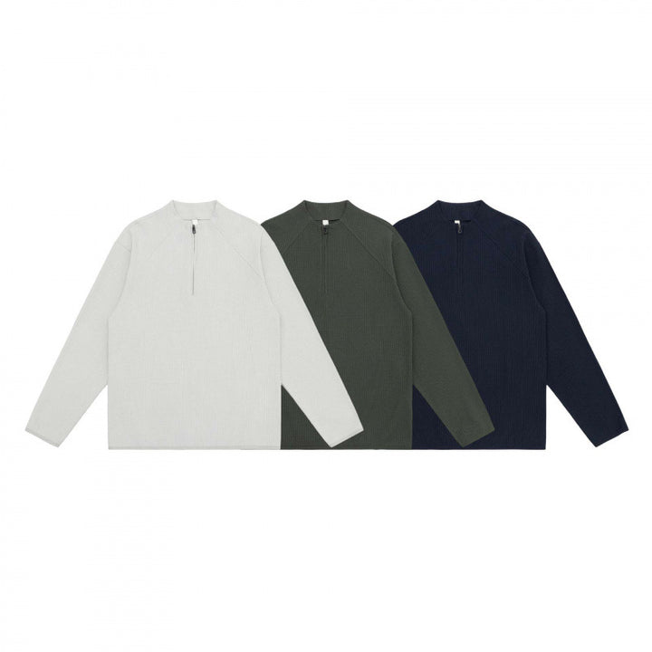 Unisex Waffelstrick-Halbzip-Pullover mit Raglanärmeln Echo Archiv