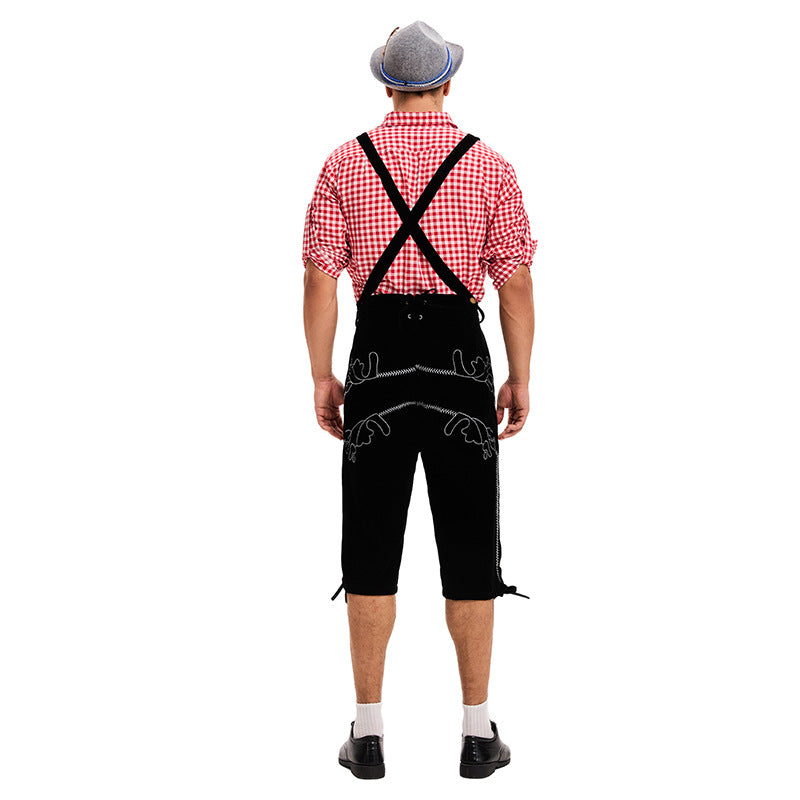 Herren nan traditionelle Trachtenlederhose mit verstellbaren Trägern und stickierter Vorderpasse Echo Archiv