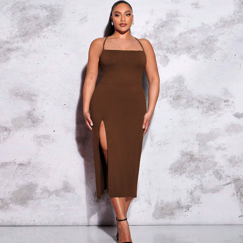 Damen schickes Maxikleid mit Spaghetti-Trägern und seitlichem Schlitz Echo Archiv