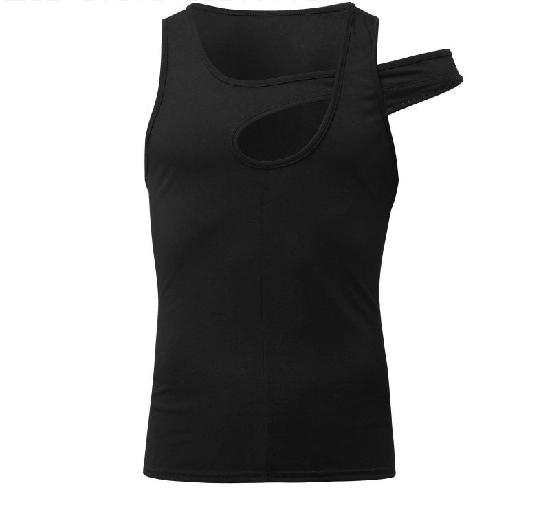 Herren nan asymmetrisches ärmelloses Tanktop mit ausgeschnittenem Einsatz aus Baumwoll-Elasthan Echo Archiv