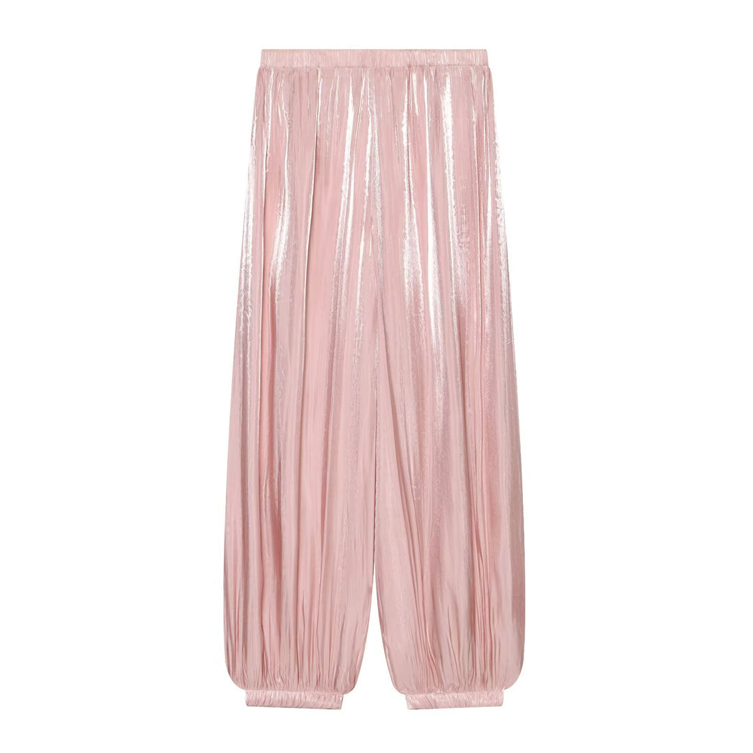 Damen Plissierte glänzende High‑Waist Palazzo-Jogger Echo Archiv