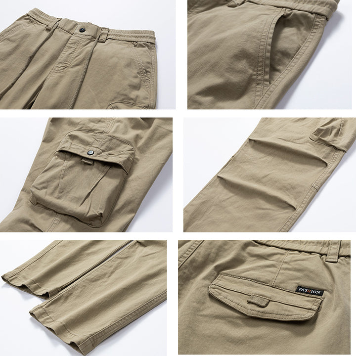 Herren Relaxed-Fit Canvas‑Cargohose mit Elastikbund, verdecktem Tunnelzug und Mehrfach‑Klappentaschen Echo Archiv