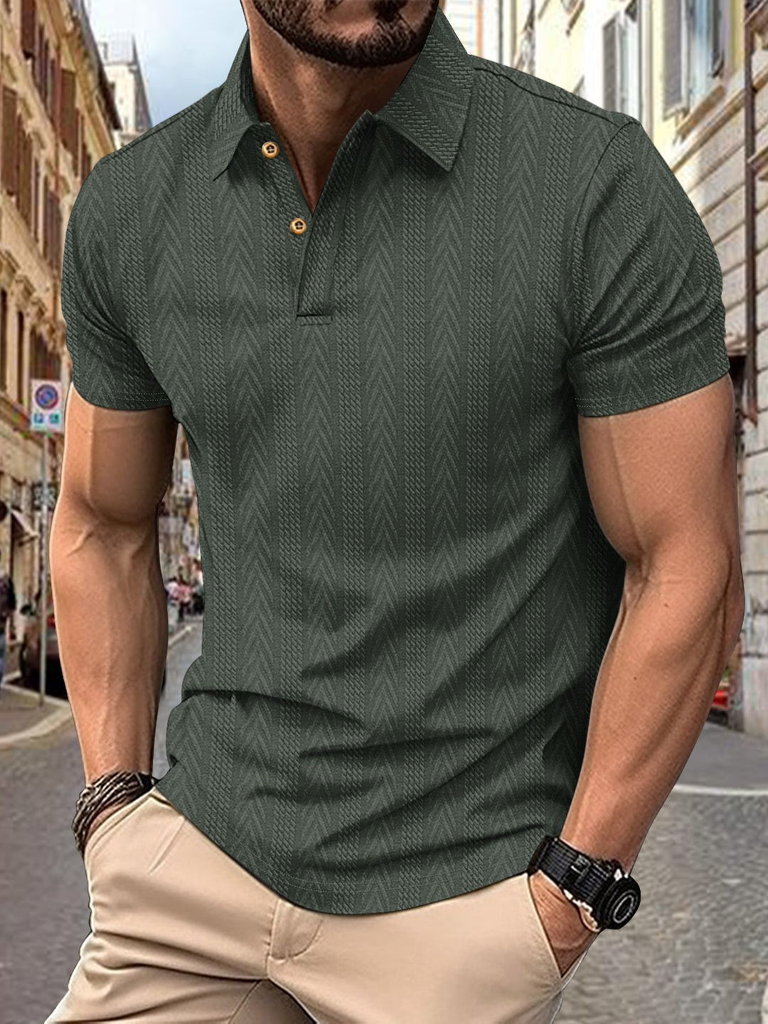 Herren Kurzarm Poloshirt mit strukturiertem Design und eleganter Knopfleiste Echoarchiv