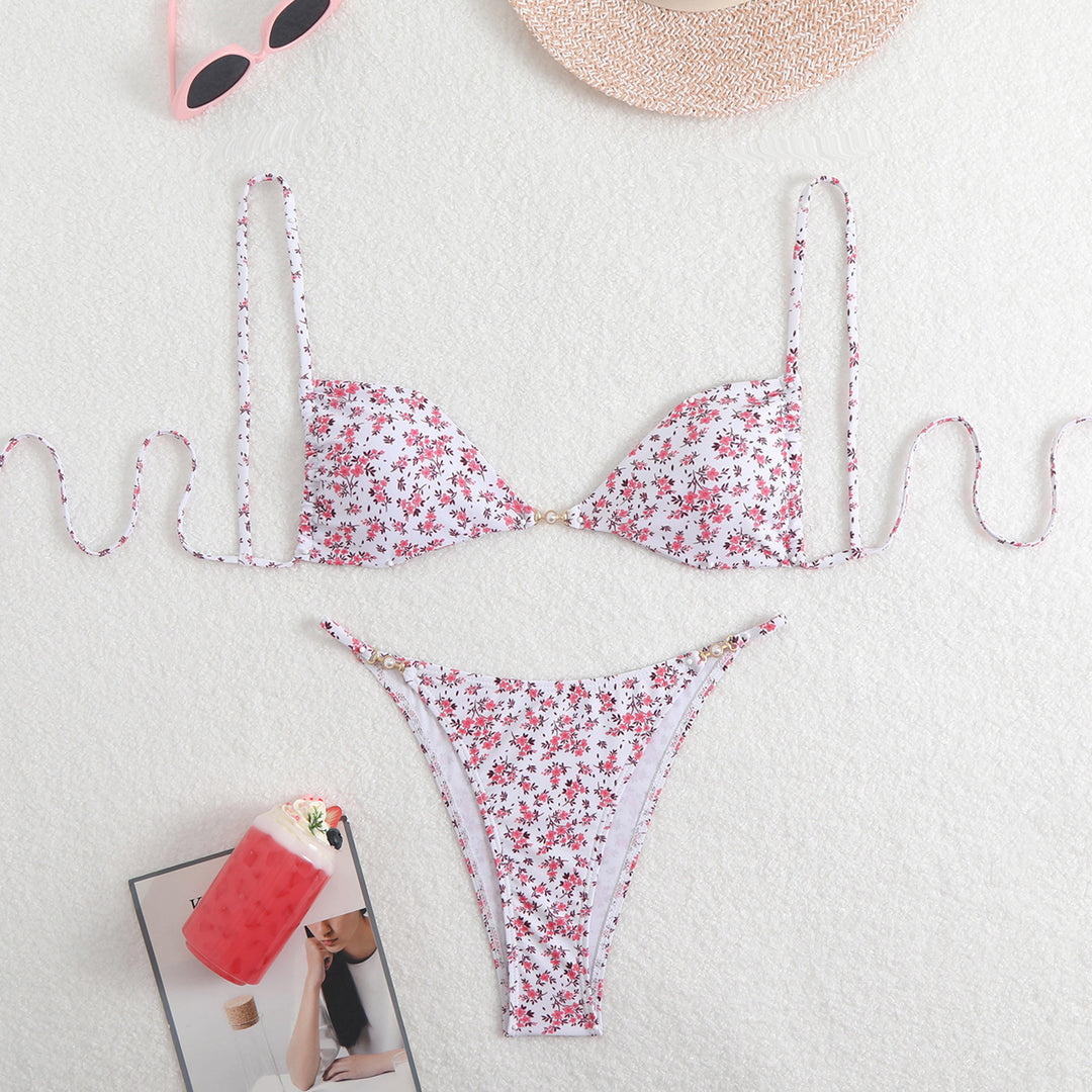 Damen Triangel-Bikini mit verstellbaren Trägern und elegantem Blumendruck Echo Archiv