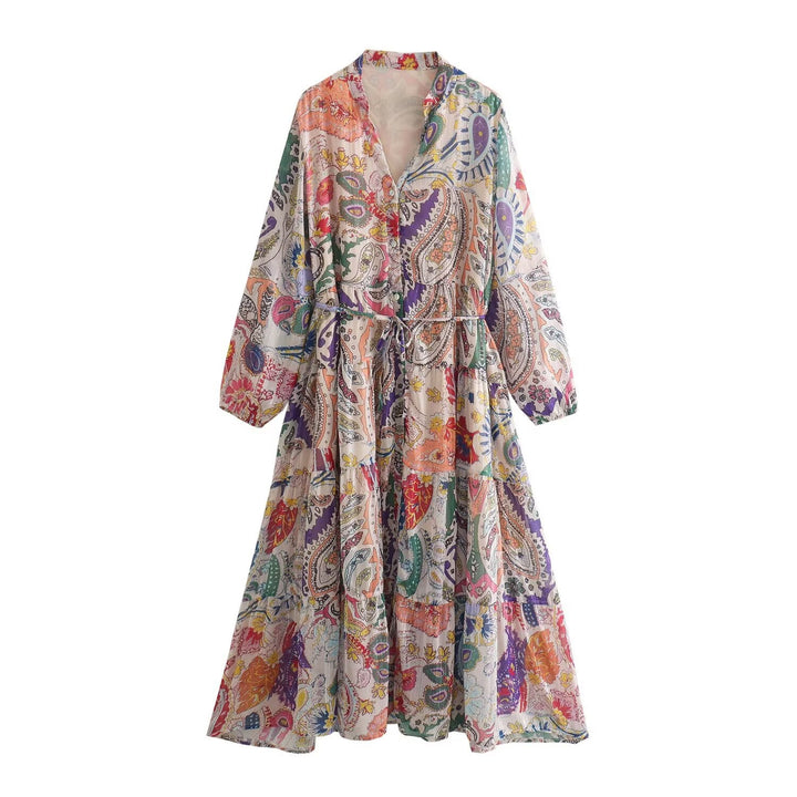 Damen Maxikleid mit Paisley‑Print, V‑Ausschnitt, Taillenband und Stufenrock Echo Archiv