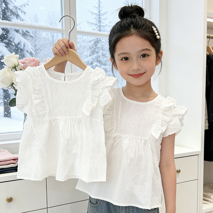 Mädchen modische Bluse mit Rüschen und Pünktchenmuster Echo Archiv