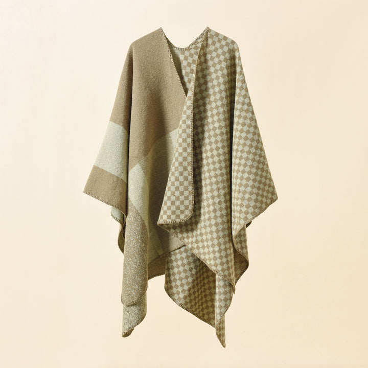 Damen Wendbarer Karomuster-Capeponcho aus Wollmix mit kastigem Oversize-Fall Echo Archiv
