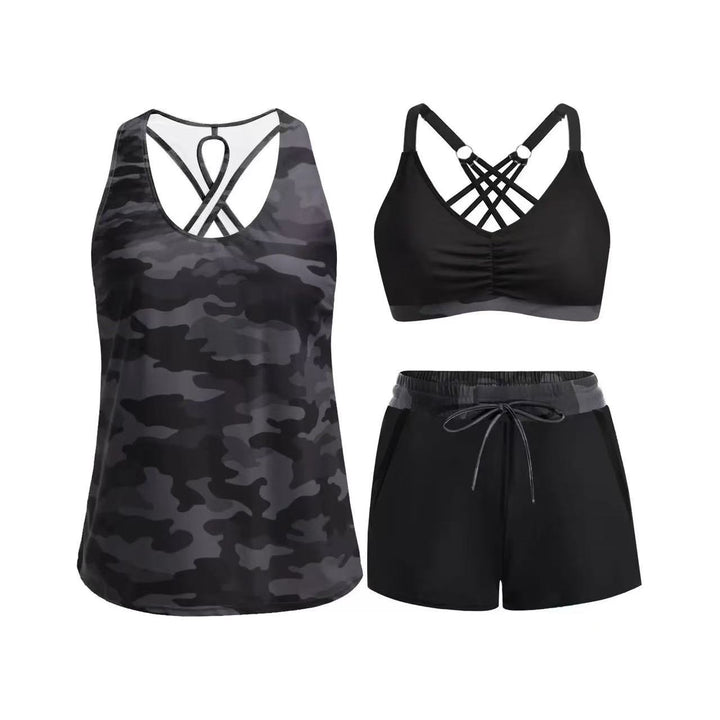 Damen Sport-Badeanzug-Set mit modischem Racerback und Shorts Echo Archiv