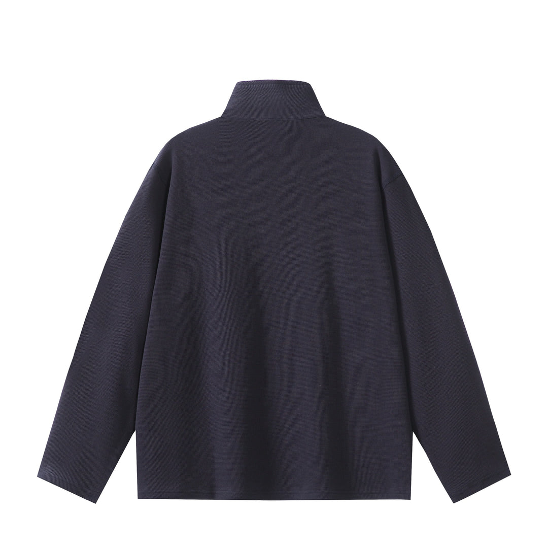 Unisex Leichter Waffelstrick-Halbzip-Pullover mit Stehkragen und Brustzippertasche Echoarchiv