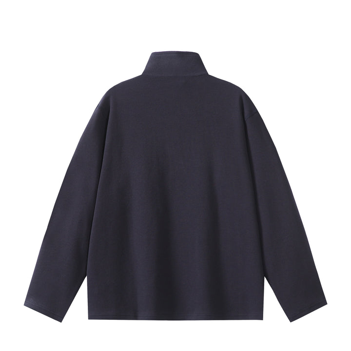 Unisex Leichter Waffelstrick-Halbzip-Pullover mit Stehkragen und Brustzippertasche Echoarchiv