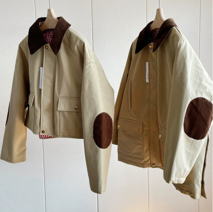 Damen Stylische Übergangsjacke mit kontrastierenden Ellbogenpatches Echoarchiv