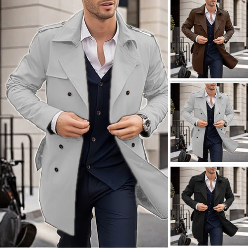 Herren Doppelt-knopf Trenchcoat mit praktischen Taschen Echoarchiv