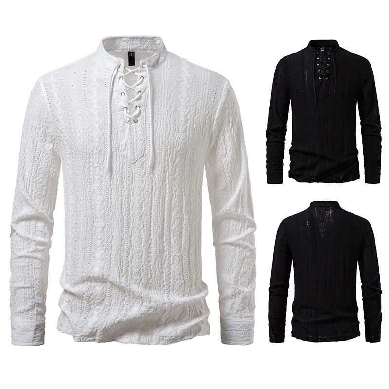 Herren Langarmshirt mit einzigartigem Strukturmuster und Kordelzug Echoarchiv