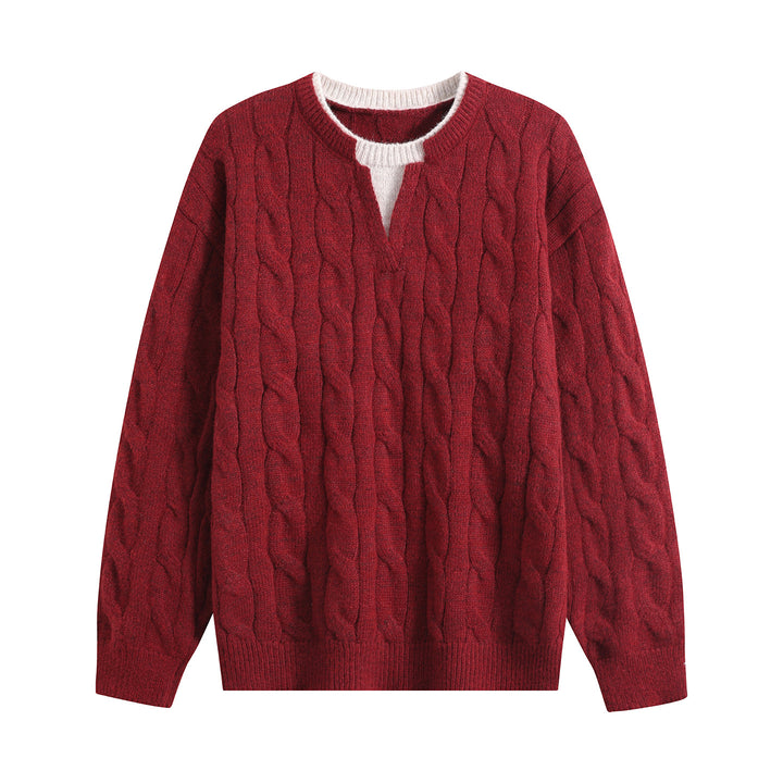 Damen Oversize Zopfmuster-Pullover mit V‑Schlitzkragen Echoarchiv