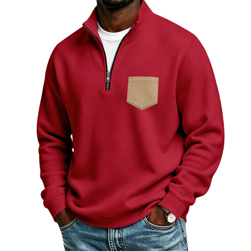 Herren Troyer-Sweatshirt mit halbem Reißverschluss und kontrastierter Brusttasche Echoarchiv
